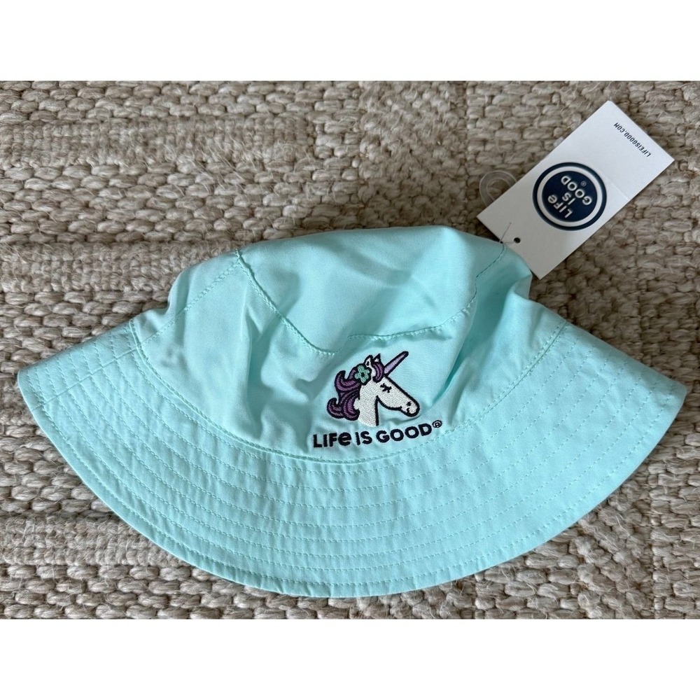 Life Is Good Kids Unicorn Bucket Hat‎ 6-12M NWT Aqua Embroidered Baby Sun Hat